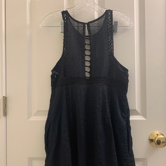 Free People Wherever You Go Navy Blue Black Embroidered Sleeveless Mini Dress - Picture 3 of 5
